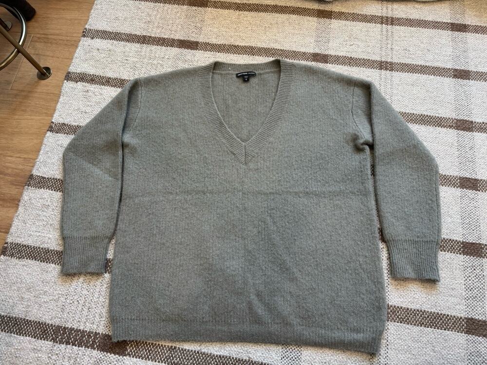 James Perse V Neck Cashmere Silk Sweater Knit Green 0 XS Women’s Oversized